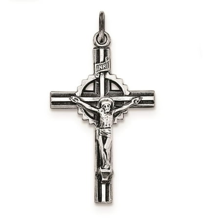 925 Sterling Silver Antiqued Textured and Polished INRI Crucifix Charm Pendant