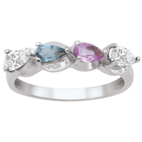 Pear Wave Birthstone Ring in Sterling Silver with Diamonds by Jewlster