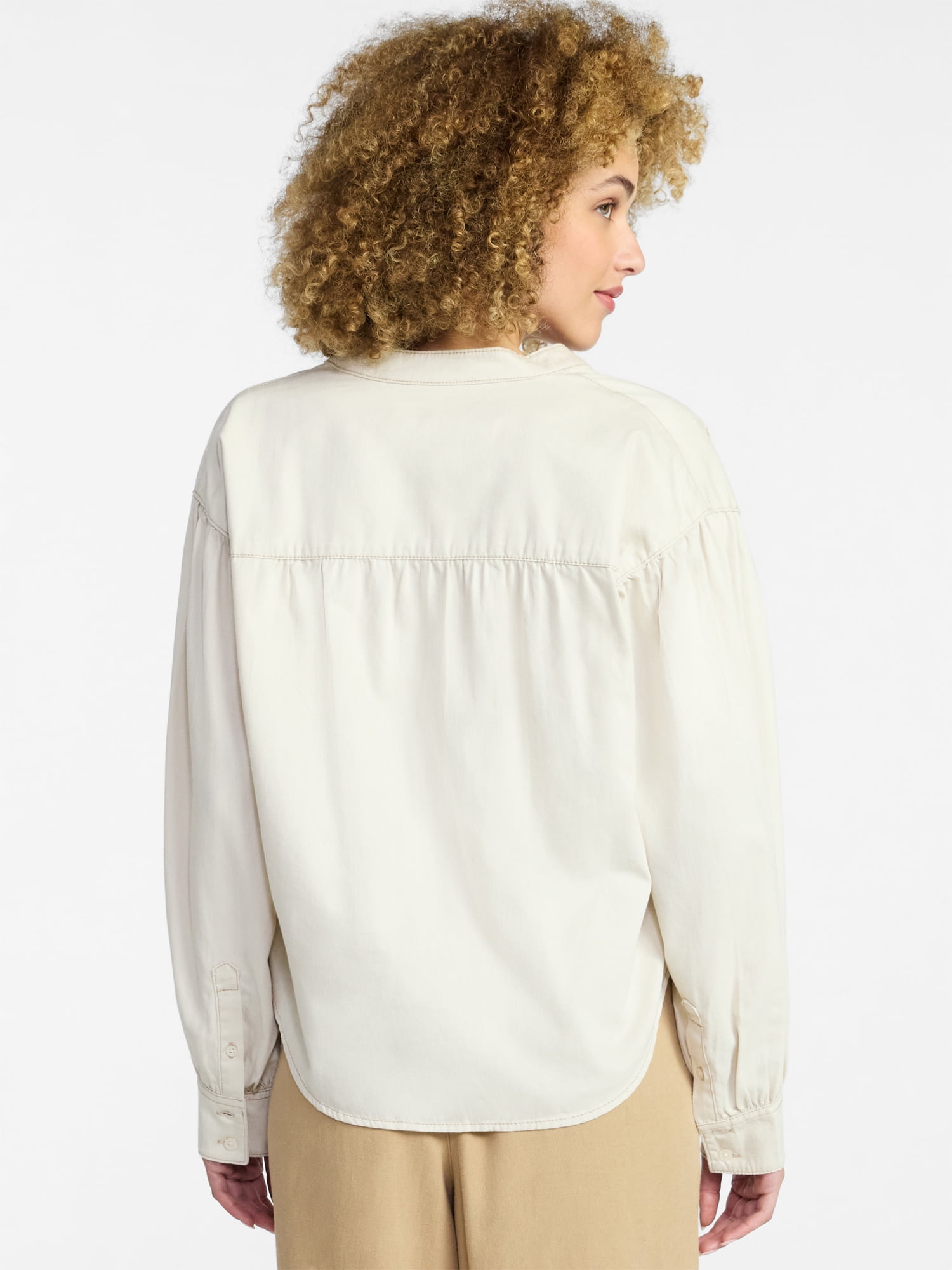 Time and Tru Women's Popover Denim Top with Long Sleeves, Sizes XS-XXXL