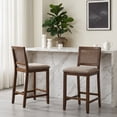 thumbnail image 4 of Guyou 26" Rattan Bar Stools Set of 2, Farmhouse Chenille Upholstered Counter Height Stools with Cane Woven Back, Mid-Century Modern Wooden Bar Chairs for Kitchen Island, Walnut Brown, 4 of 11