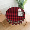 thumbnail image 2 of Christmas Tablecloth 60 Inch Round Red Buffalo Plaid Tablecloth Waterproof Polyester Holiday Holly Pine Cones Christmas Balls Decorative Table Cloth for Kitchen Dining Room Outdoor Patio Party, 2 of 6