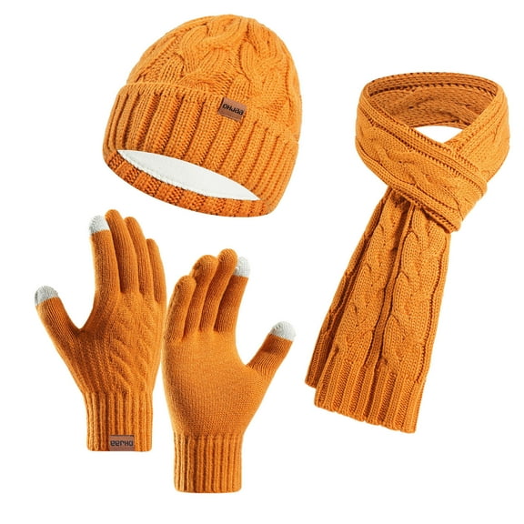 ZQUUVOU Winter Beanie Hat Scarf Gloves Set for Unisex Casual Solid Color Warmer Knit Scarf Touchscreen Gloves 3 Gift Set Yellow