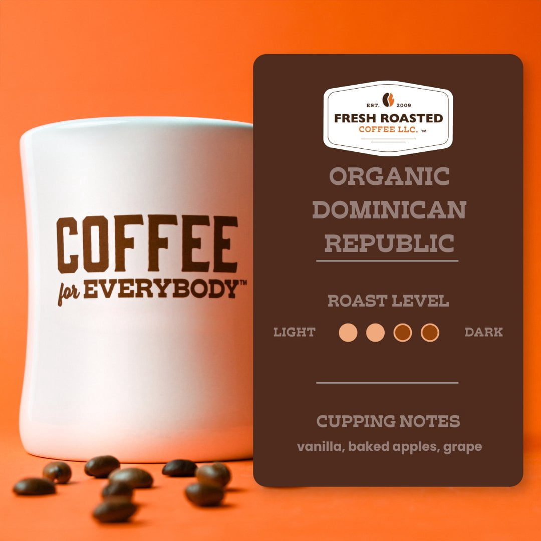 Fresh Roasted Coffee, Organic Dominican Republic Coffee, Medium Roast, Whole Bean, 80 oz 5 lbs