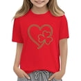 thumbnail image 3 of Girls Kids St Patrick's Day T-Shirt Red Shamrock Heart Short Sleeve Tee Cotton Good Fortune Holiday Top Soft Kids Graphic Shirt,Size 4 T, 3 of 9