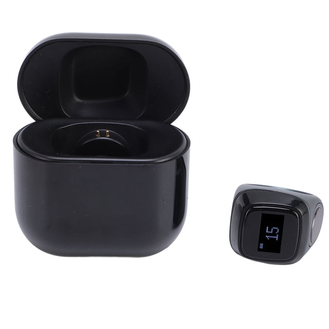 Finger Smart Ring Step Counter 5.1 0.49Inch Screen Smart Finger Ring with Charging Case Support APP Graphite Color