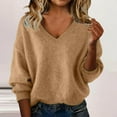 thumbnail image 2 of MESSUEN Pull Over Sweaters Womens Baggy Sweater V Neck Sweaters for Women Sweatshirts for Women Trendy Cute Hoodie for Women Long Sweatshirts for Women Khaki 3XL, 2 of 9