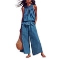 thumbnail image 3 of AzureSilk Summer Outfits For Women's Linen 2 Piece Outfits Sleeveless Ruffle Top Wide Leg Pants Summer Loungewear Beach Sets Vacation Outfits For Women, 3 of 4