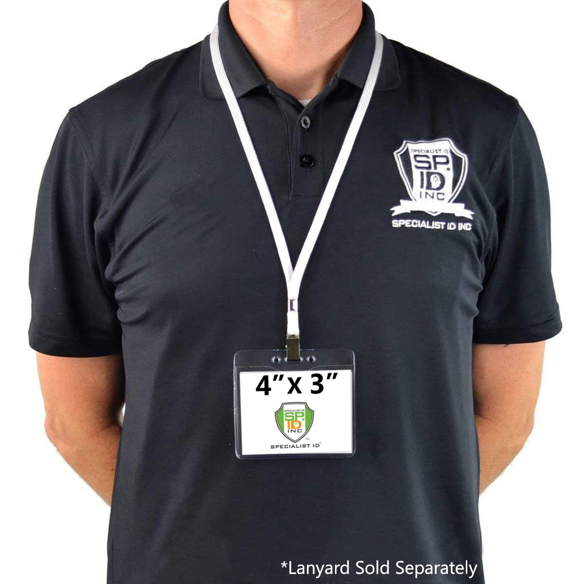 100 Pack - 4X3 Name Badge Holder - Heavy Duty Clear Plastic Horizontal 4 x 3 Name Tag Lanyard Holder for Conference, Convention & Events by Specialist ID