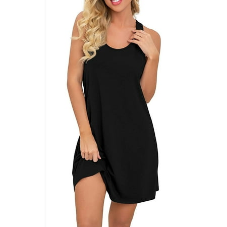 

Women s Summer Solid Color Round Neck Nightdress Sleeveless Dress