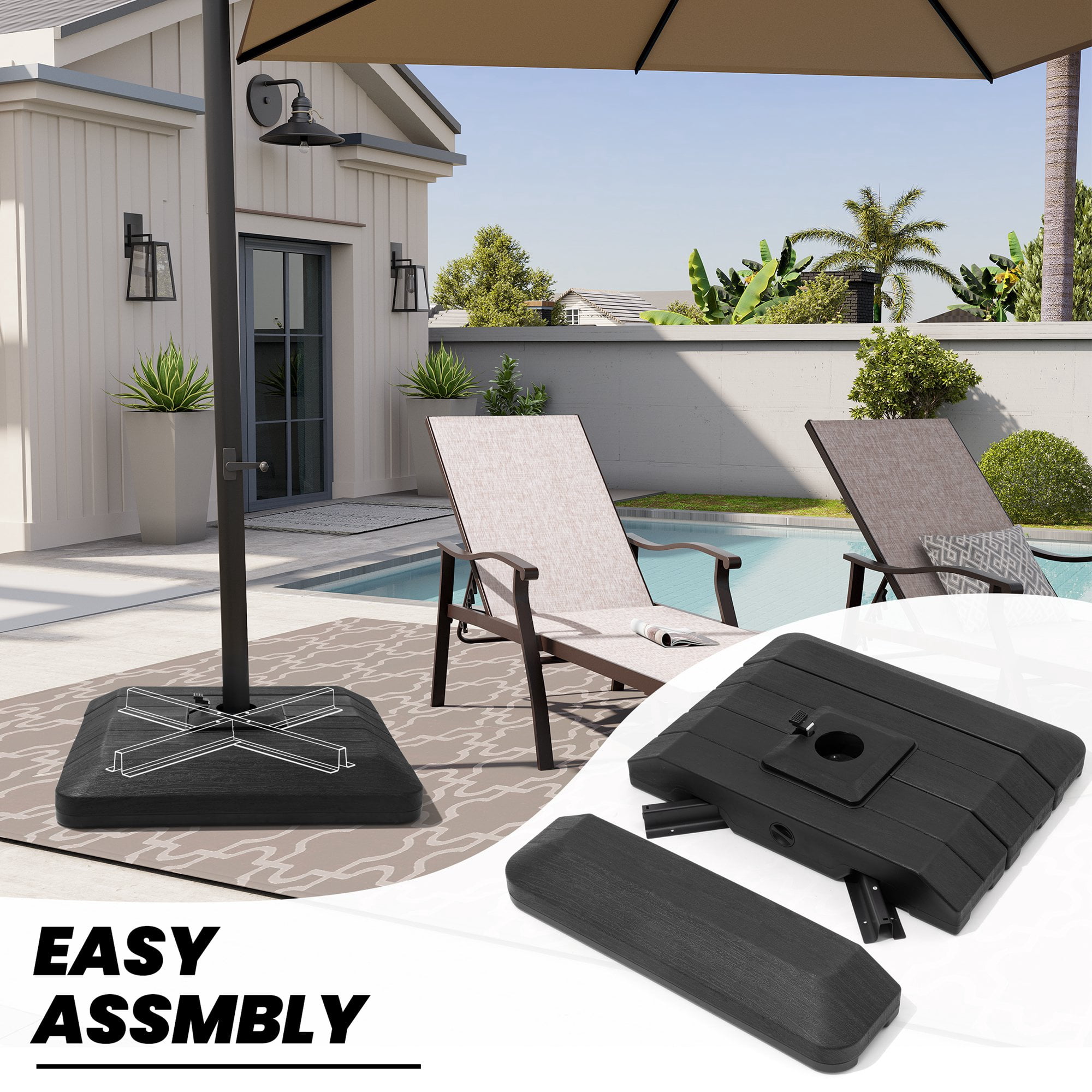 Crestlive Products Square Shaped 4 Piece Premium Offset Umbrella Base Filled, Black