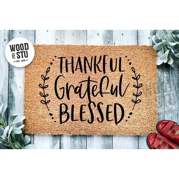 Thankful Grateful Blessed Door Mat | Fall Doormat | Welcome | Farmhouse Door Mat | Fall Autumn Decor Gift | Home Doormat | Custom Doormat
