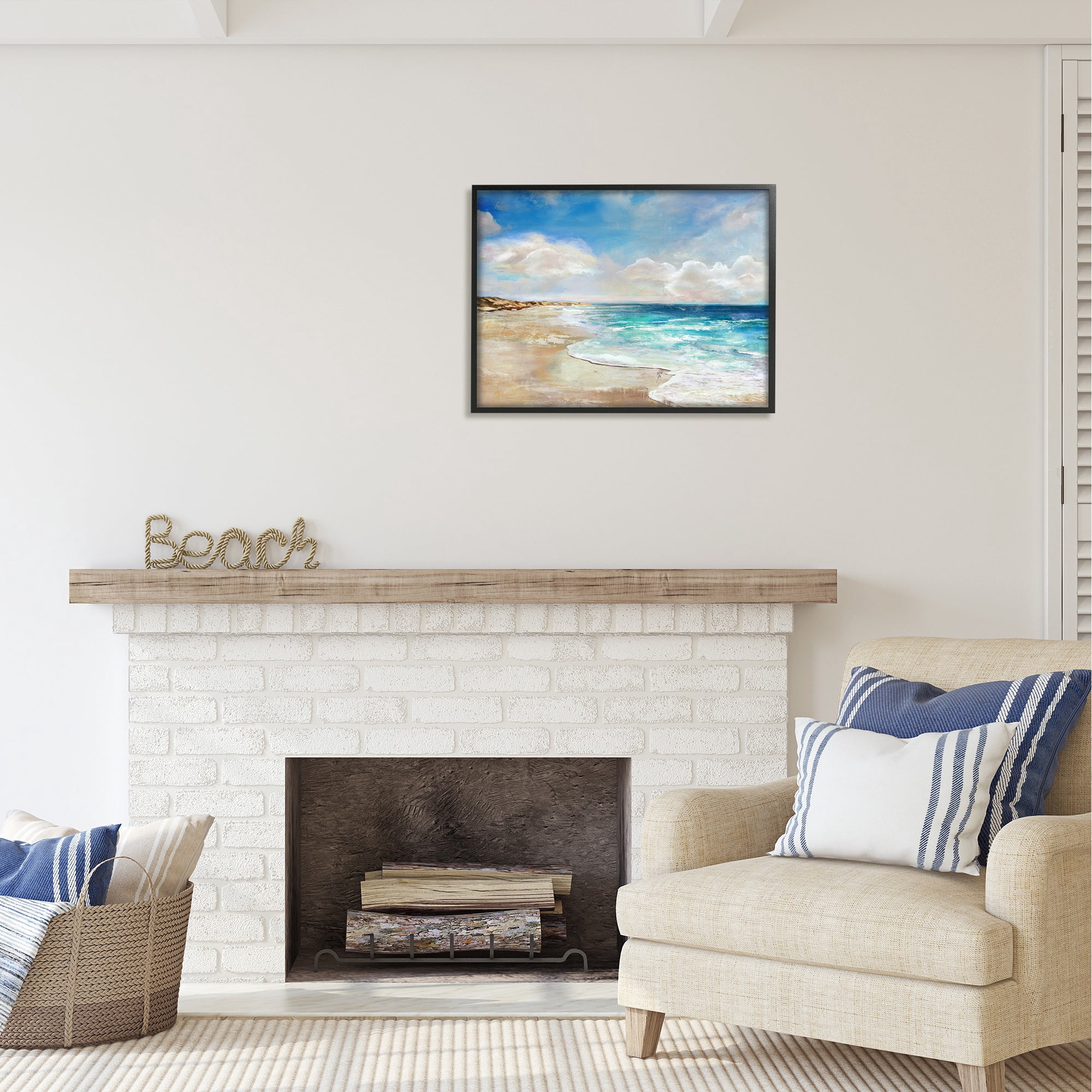 Stupell Industries Abstract Beach Shore Scene Nature Painting Black Framed Art Print Wall Art, 30 x 24