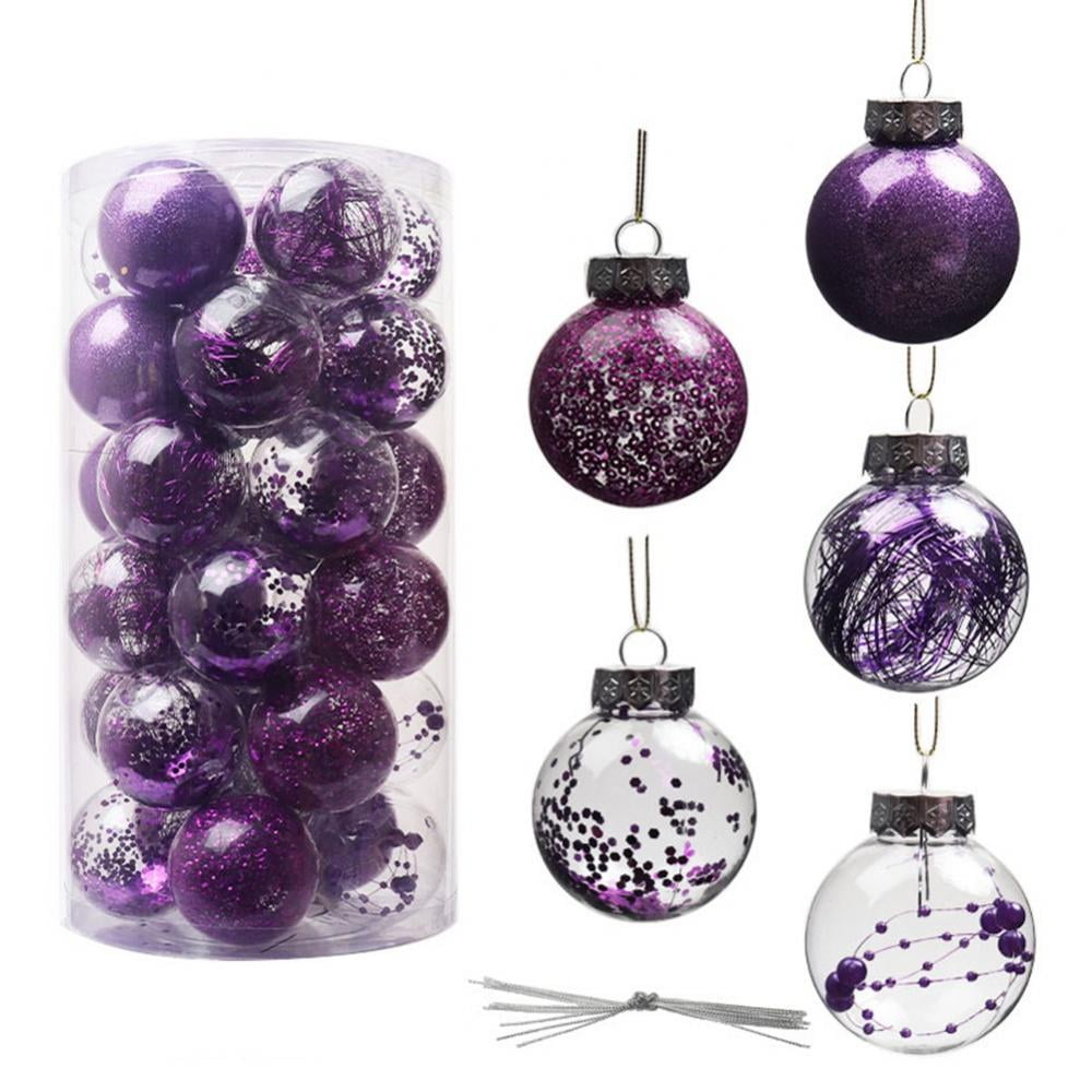 30Pcs Glittery Christmas Balls Plastic Shatterproof Xmas Tree Balls Ornaments (Purple, 2.36