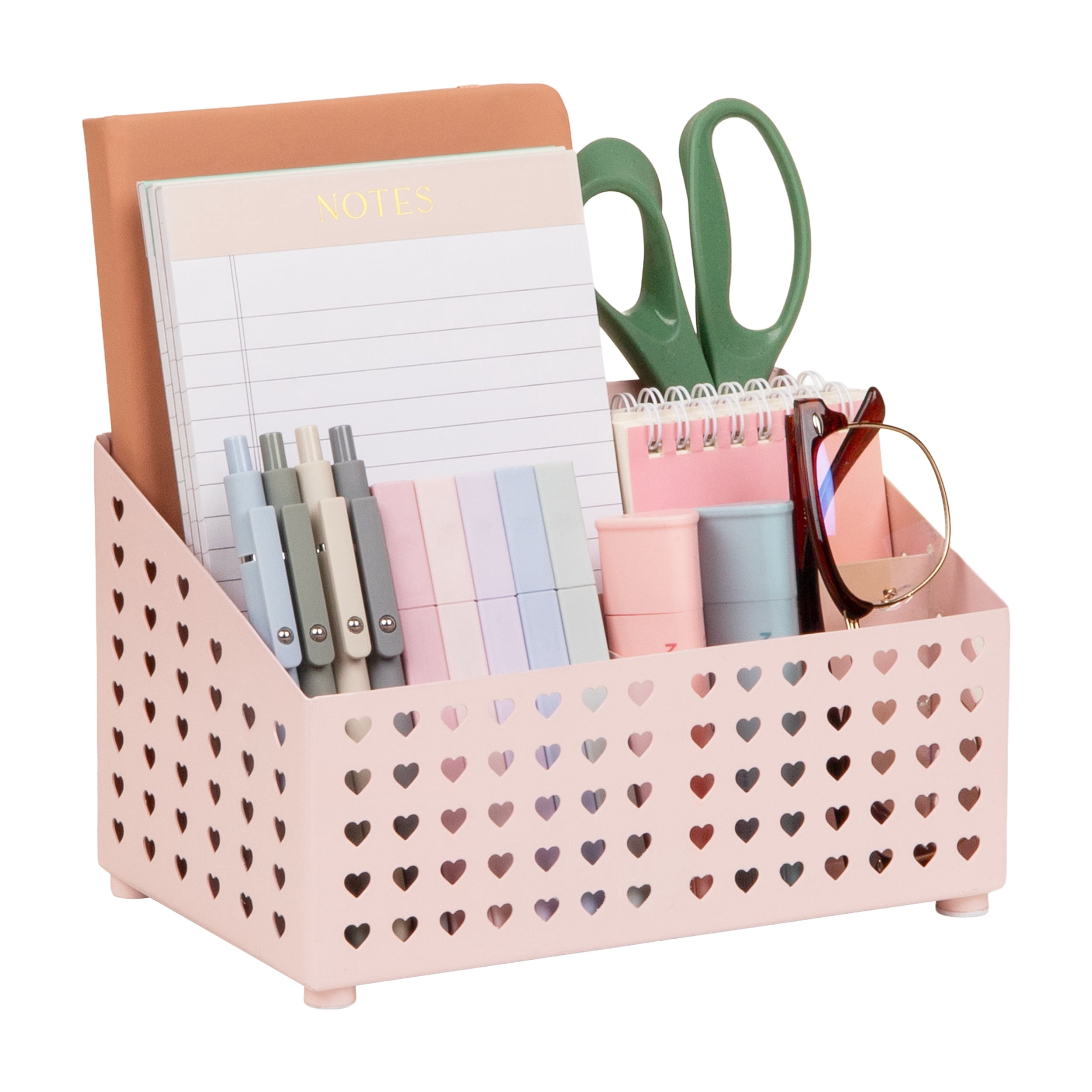 Mind Reader Pink Metal Desktop Organizer with Heart Design