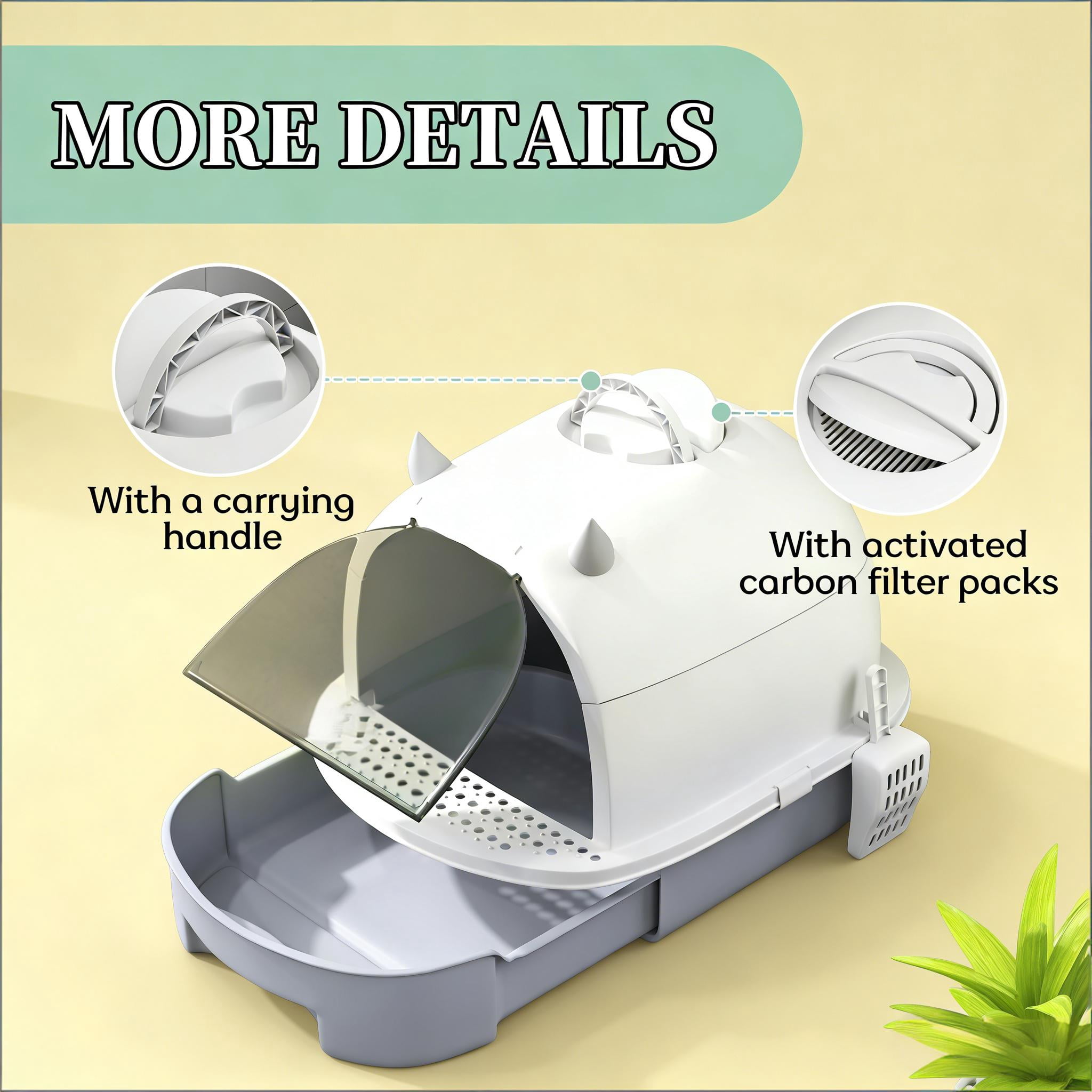 Enclosed Cat Litter Box Easy Clean, Covered Kitty Litter Box with Drawer, Deodorizing Bags, Litter Leakage Pedal & Carrying Handle, No Assembly for Cats Under 10 lbs