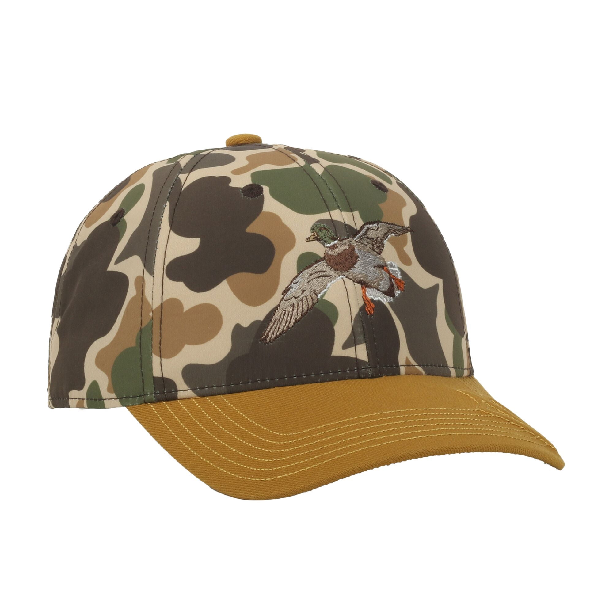 Outdoor Cap Mallard Duck 6-Panel Structured Hat – Embroidered Camo Cap with Brown Visor, One Size