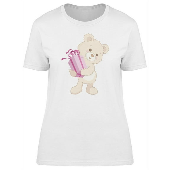 Cute Teddy Bear With Gift T-Shirt Women -Image by Shutterstock, Female Small