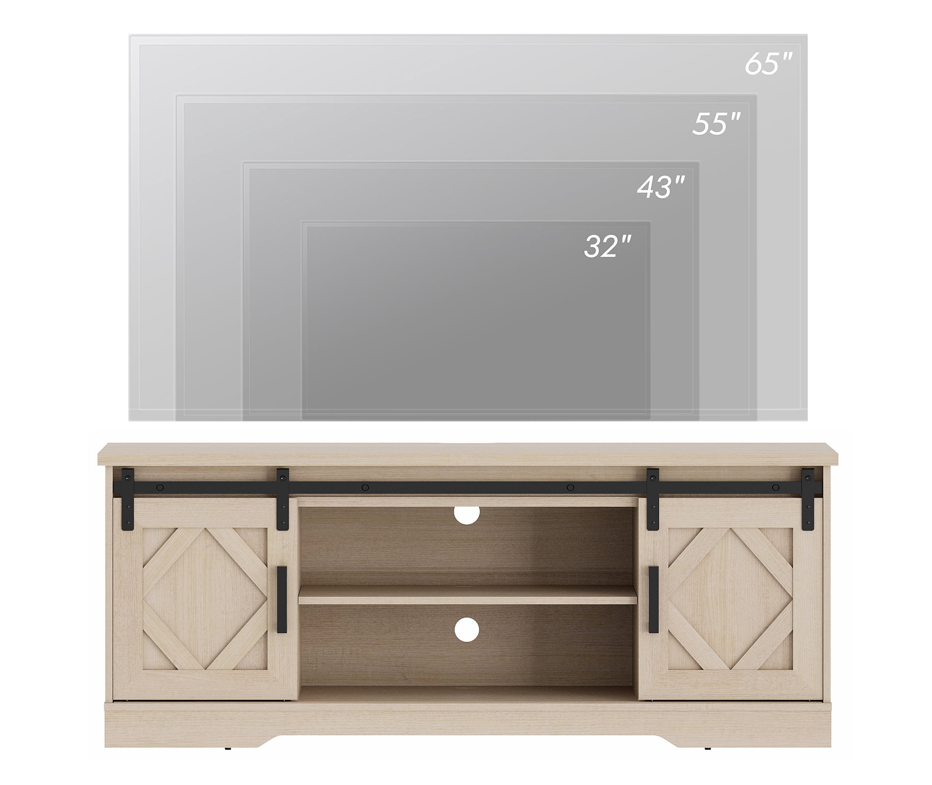 WAMPAT Farmhouse TV Stand with Sliding Barn Doors, Media Console with 3-Tier Adjustable Shelf for TVs up to 65", Rustic Wood Entertainment Center for Living Room,Pale Oak