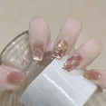 thumbnail image 1 of Press on Nail Square Fake Nail with Butterfly Designs Cats Eye Glossy Stick on Nail Glues on Acrylic Nail for Women Girl, 1 of 4