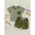 thumbnail image 2 of ALASELEGANTES Toddler Baby Boys Summer Short Clothes Set, 0-24 Months 2T 3T Short Sleeve Stripes T-shirt with Elastic Waist Shorts 2 Pieces Outfit, 2 of 7