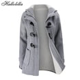 thumbnail image 2 of Sudadera con capucha para mujer, abrigo grueso con cremallera y botones, ropa de calle informal, moda de otoño e invierno, 2 of 4