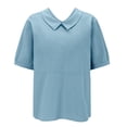 thumbnail image 3 of Ruyang Teen Girls Cotton Linen Short Sleeve Lapel Solid Baggy T Shirts Summer Lightweight Breathable Workout Tee Tops, 3 of 9