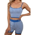 thumbnail image 3 of Seyurigaoka 2Pcs Women Juniors Summer Outfit, Houndstooth Spaghetti Strap Tank Tops + Shorts, 3 of 9