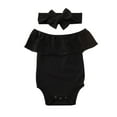 thumbnail image 1 of SUNSIOM Infant Girl Romper Outfits, Off Shoulder Jumpsuit + Headband Sets, 1 of 9