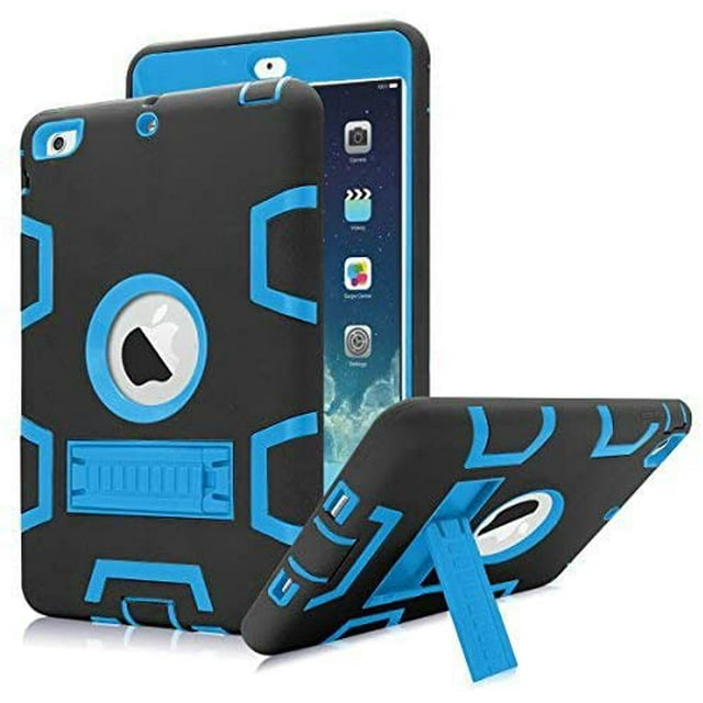 Mignova pour iPad Mini 1/2/3 Étui, Robuste Antichoc Résistant aux Impacts Convivial pour Enfants Étui Hybride Robuste de Protection avec Support Intégré pour Apple iPad Mini 1/Mini 2/Mini 3 (Noir/bleu)