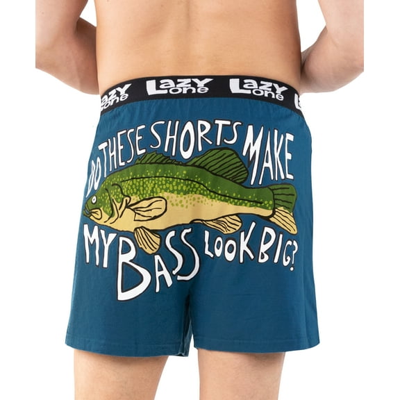 LazyOne Funny Animal Boxers, Novelty Boxer Shorts, Humorous Underwear, Gag Gifts for Men, Fishing, River, Lake (Bass, Medium)