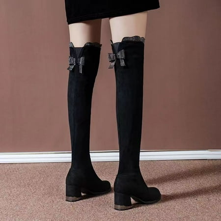 

Over The Knee Boots Women‘s High-heeled Boots Bow Decor Chunky Heeled Skinny Boots