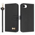 thumbnail image 2 of Compatible with iPhone 16e Crossbody Wallet Case,RFID Blocking Card Holder Slots Soft PU Leather+Inner TPU Magnetic Closure Shoulder Strap& Wrist Strap Bow Design Phone Case,Black, 2 of 12