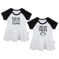 thumbnail image 1 of Pack of 2, Feed Me Tacos And Tell Me I'm Pretty & I was Told There Would Be Tacos Funny Dresses, Newborn Baby Skirts, Infant Princess Dress, Toddler Frocks (Black Raglan Dresses, 18-24 Months), 1 of 5