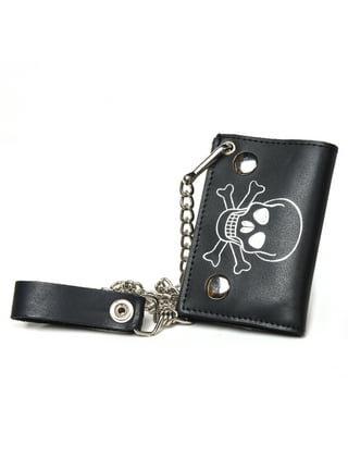 Skull Cross Black Leather Wallet With Chain – Skull Quest