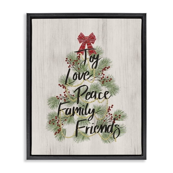 Stupell Industries Farmhouse Family Friends Christmas Tree Black Floating Frame Canvas Art, 17 x 21, by Dogwood Portfolio