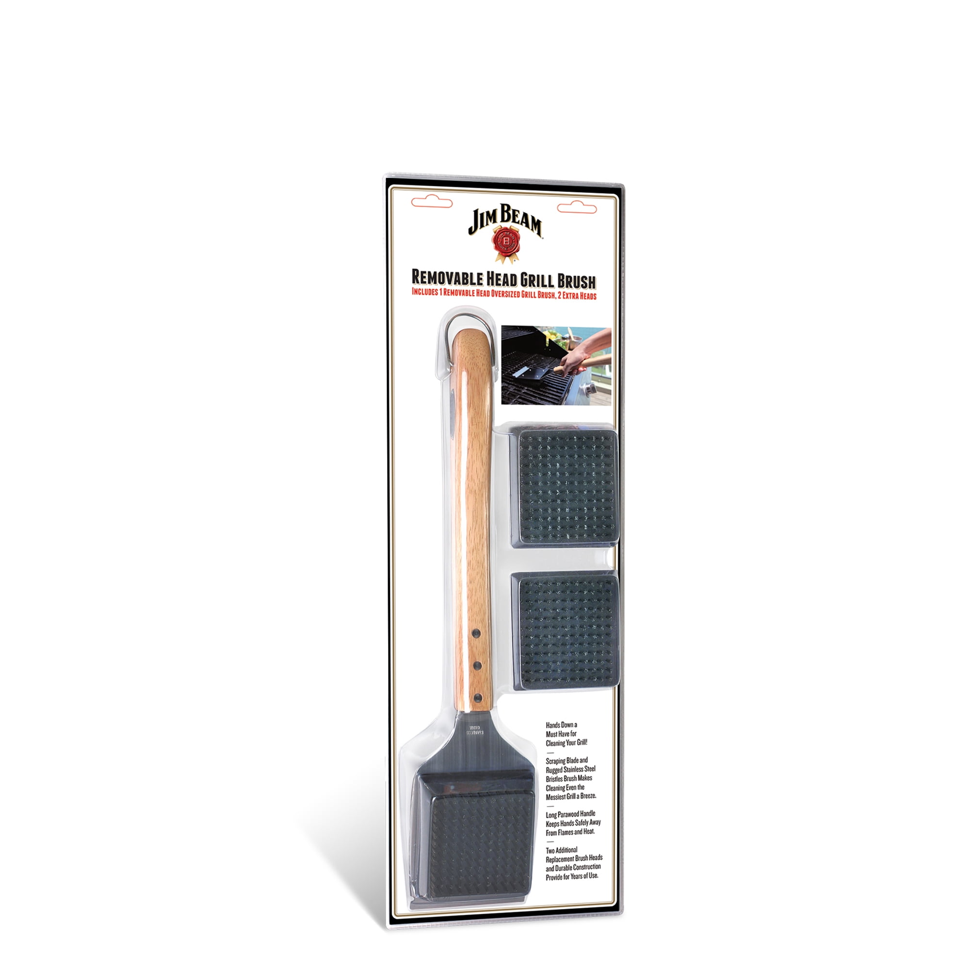 Jim Beam Stainless Steel Grill Cleaning Brush, 2 Brush Heads