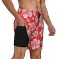 thumbnail image 4 of Qekee Red Hibiscus Flower print Mens Swim Quick Dry Stretch Swim Shorts Lining Bathing Suits Swimwear Beach Shorts with Pockets, 4 of 9