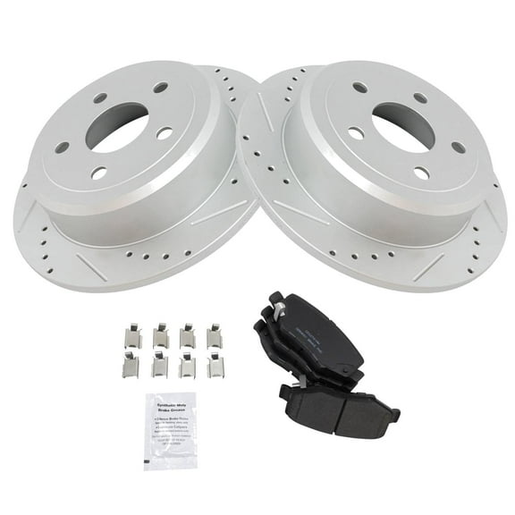 TRQ Rear Performance Brake Pad & Rotor Kit Brake Pads Brake Rotors Set Ceramic Fits Select 2007-2017 Jeep Wrangler 2018 Wrangler JK