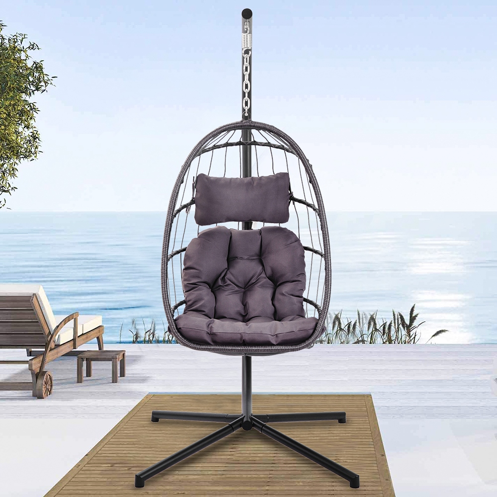 Outdoor Egg Chair Patio Furniture, Hanging Wicker Egg Chair with Stand