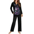 thumbnail image 2 of Garronmavis Skull Rose Women's Sleepwear Pajama Set Long Sleeve Pjs V Neck Notch Collar Sleepwear Soft Comfy Casual Lounge Set with Pockets, 2 of 7