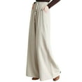 thumbnail image 5 of Dream Lifestyle Wide Leg Pants Solid Color Elastic Waist Cotton Linen Drawstring Long Trousers Spring Summer Loose Casual Pants Women Clothing, 5 of 8