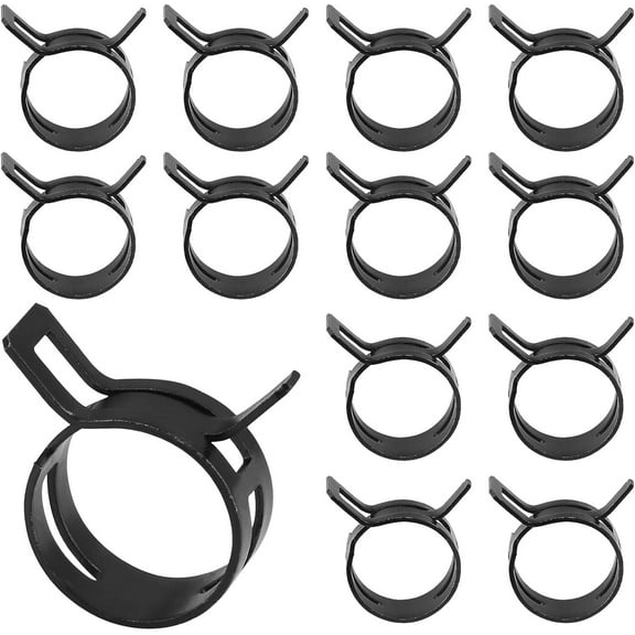 10Pcs Spring Band Type Action Hose Clamps 25mm/0.98" ID, Black Manganese Steel Spring Hose Clips for Fuel Pipe Silica Gel Tube Air Water Hose Line