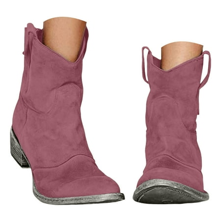 

Cowboy Boots for Women Fashion Retro Style Low Boots Boots for Women Fall Boots for Women 2024 Solid Color Mid-Calf Boots Wedge-Heeled Martin Boots Combat Boots Womens