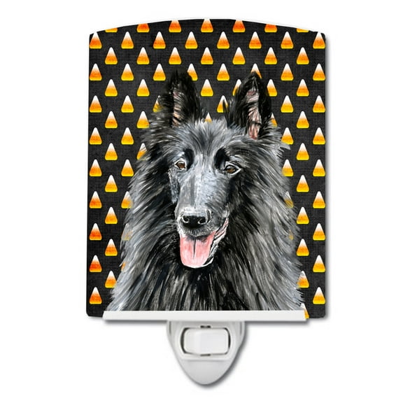 Caroline's Treasures SC9196CNL Belgian Sheepdog Candy Corn Halloween Portrait Ceramic Night Light, 6x4x3", multicolor