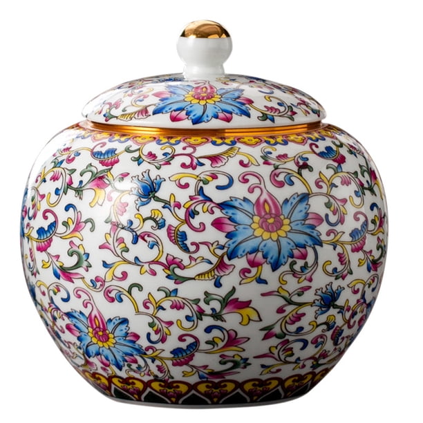 ColoMX Tarro de té de cerámica de estilo chino, tarro de almacenamiento tradicional, lata de azúcar, bote de cerámica para té y café en grano