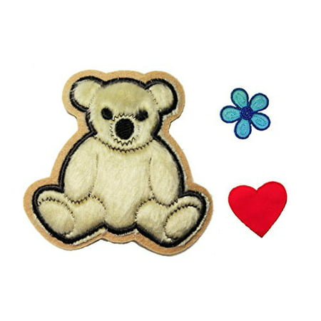 Altotux Beige Furry Teddy Bear Red Heart Blue Flower Kaylee Firefly Costume Embroidered Sew on Patches Applique DIY Cosplay Craft Supplies