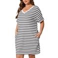 thumbnail image 3 of Daystry Women's Plus Size Striped Fashion V Neck Loose Short Sleeve T Shirt Dress with Pocket for Women, 3 of 13