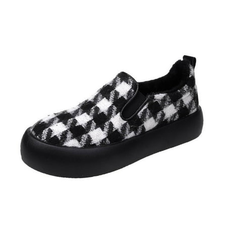 

Women Slip On Fashion Retro Toe Covering Thick Sole Bread Shoes Warm