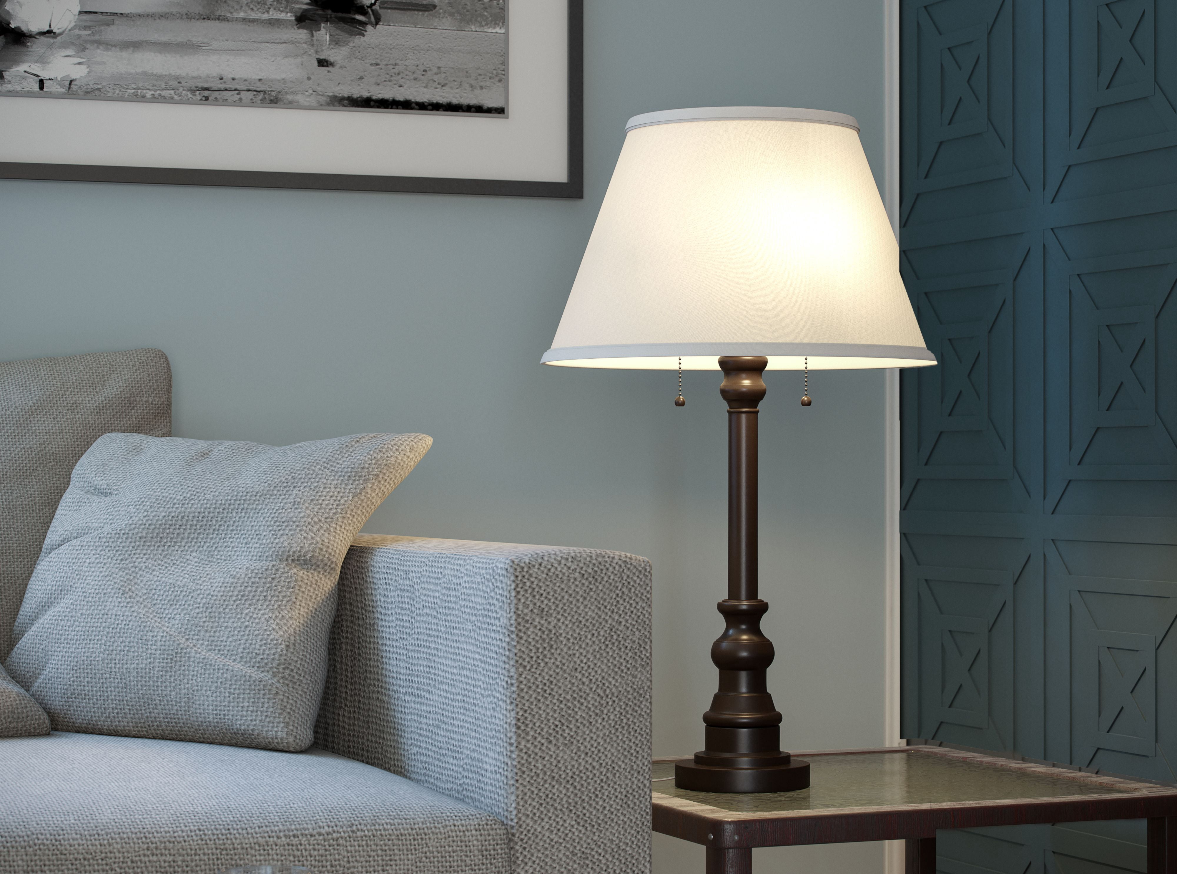 Kenroy Home Spyglass 30.5'' Table Lamp with Off-White Fabric Empire Shade Transitional Table Light Fixture for Living Room, Bedroom, or Office, Bronze