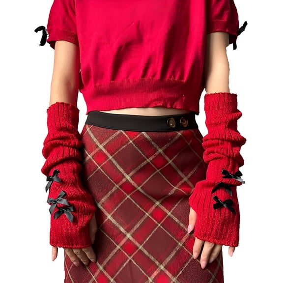 TELOLY Cute Bow Arm Warmers, Kawaii Half Finger Gloves, Adorable Accessories for Teen Girls, Harajuku Arm Sleeves